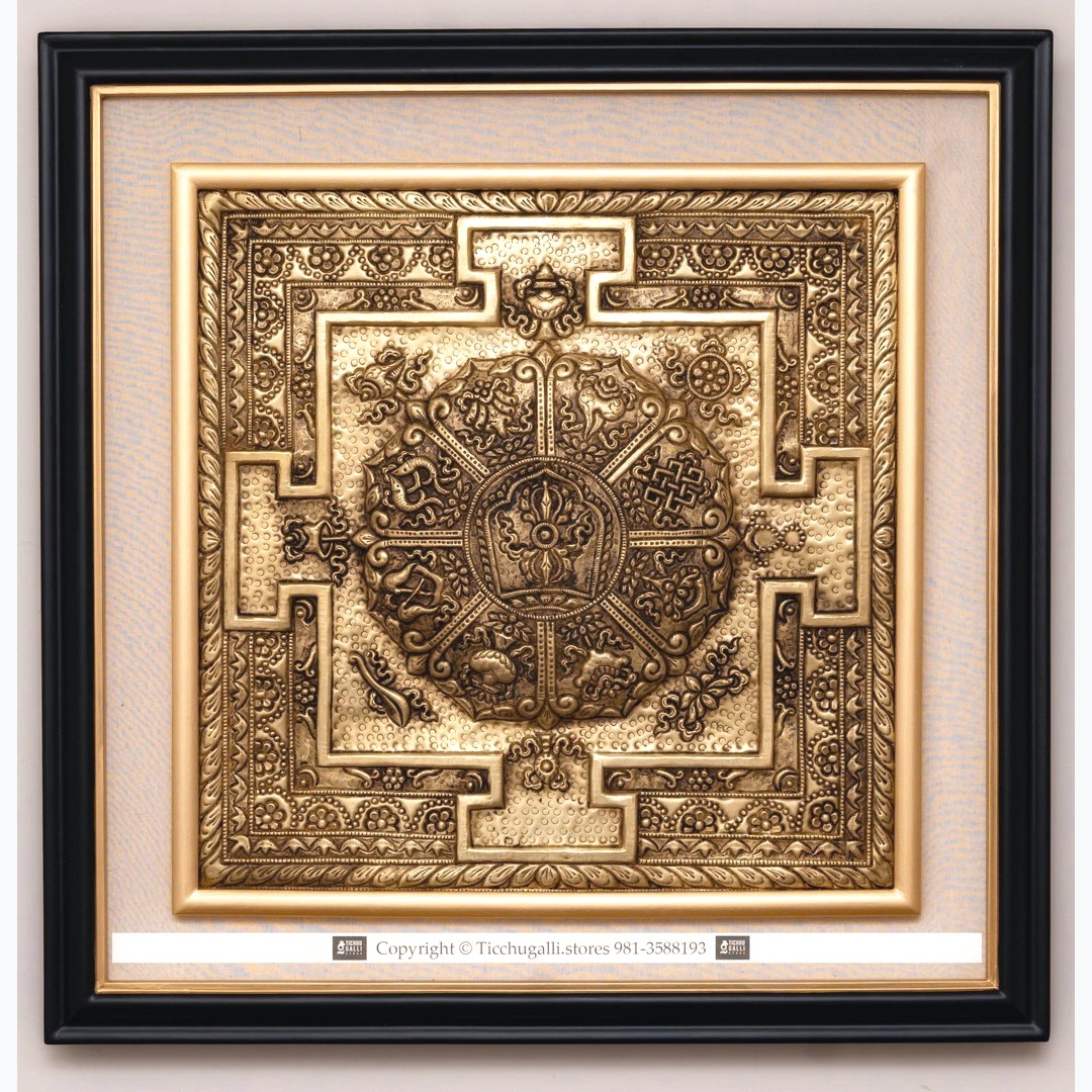 Bajra astamangal mandala double frame white 21